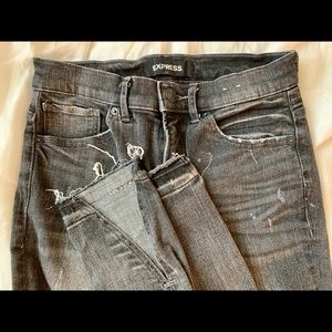 Express distressed black high rise ankle jean